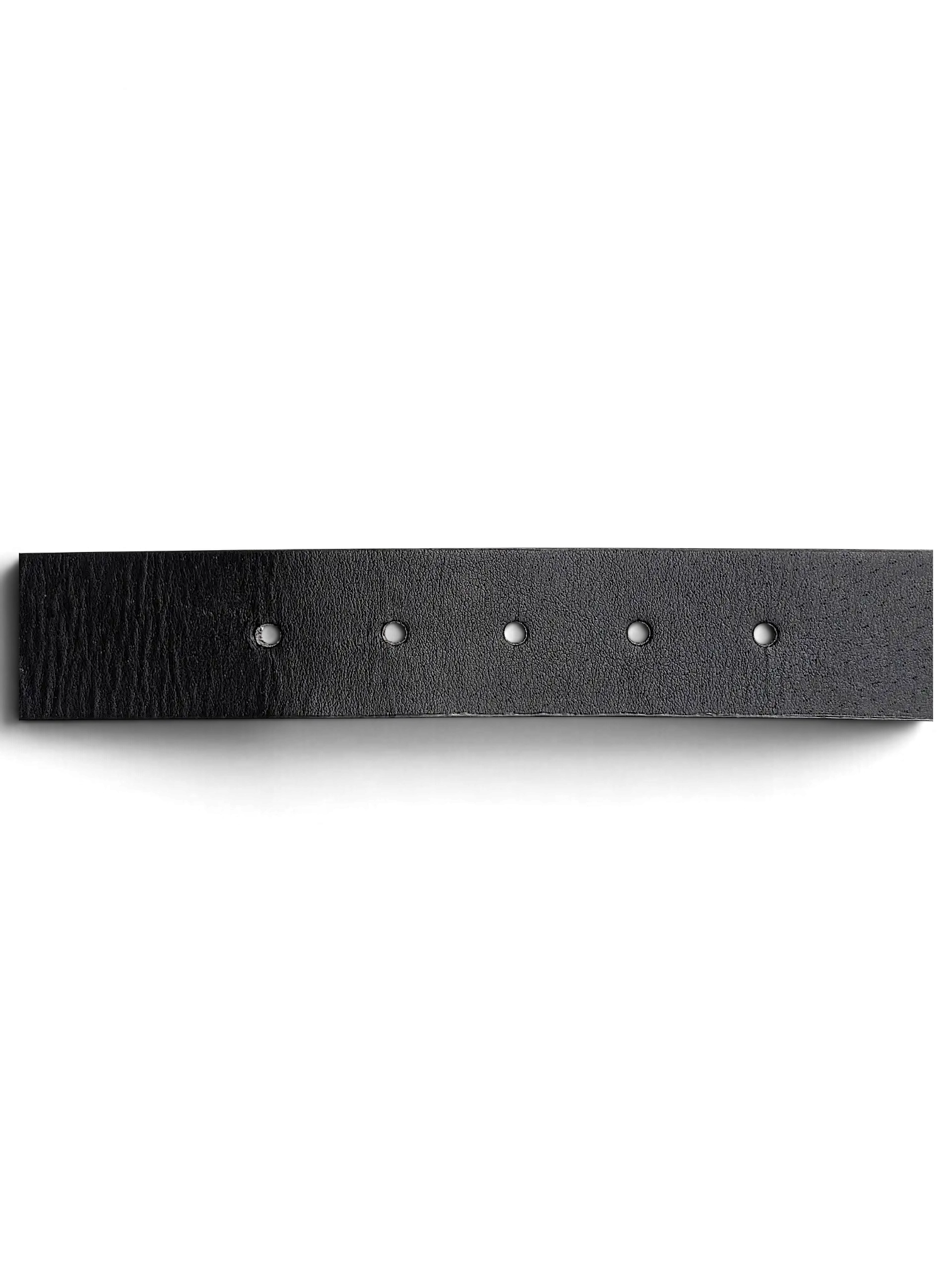 JAKE & IPI black leather belt strap with evenly spaced adjustment holes on a white background