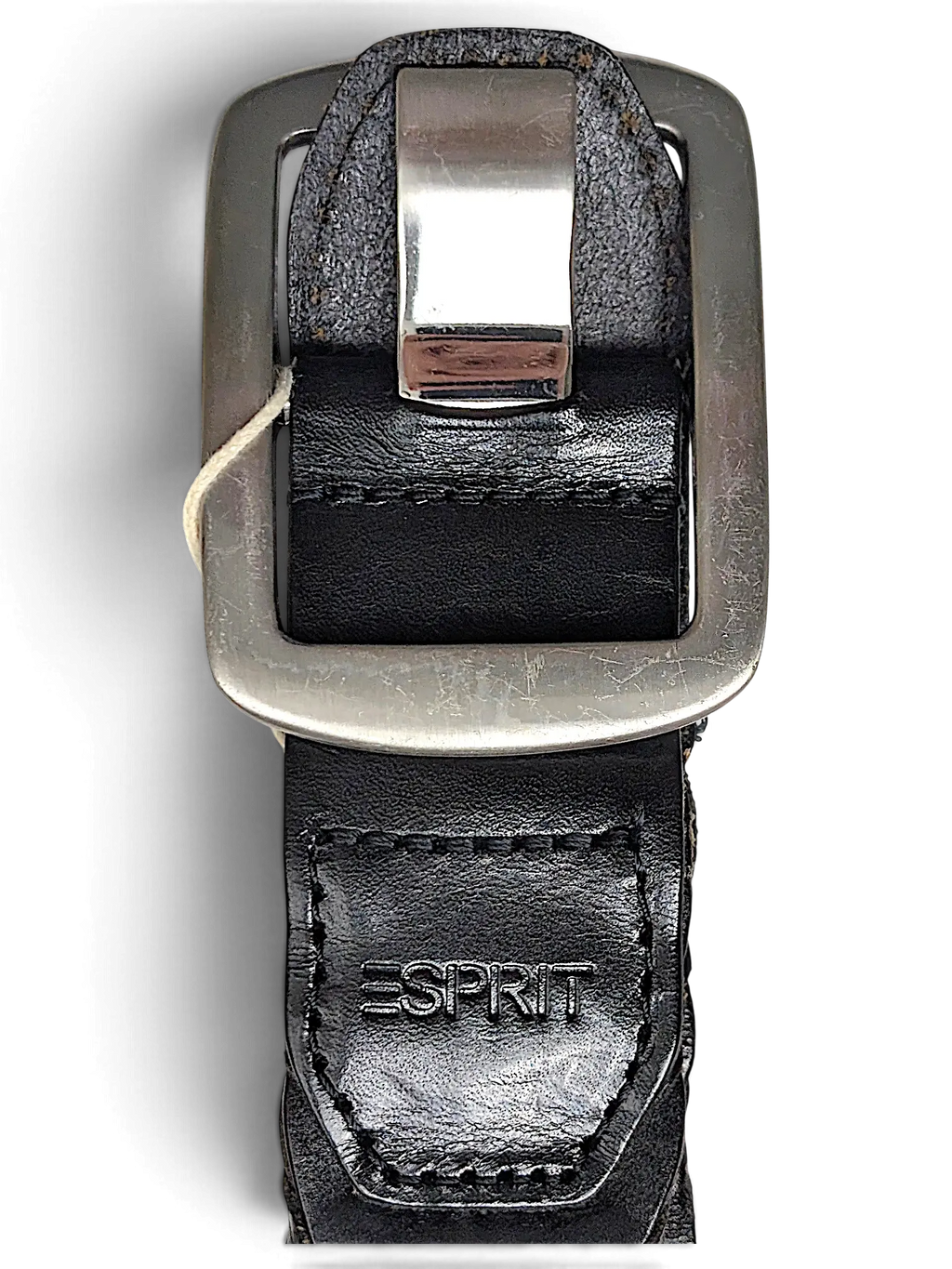 JAKE & IPI black leather Esprit belt featuring a silver-tone metal buckle and embossed brand logo detail.