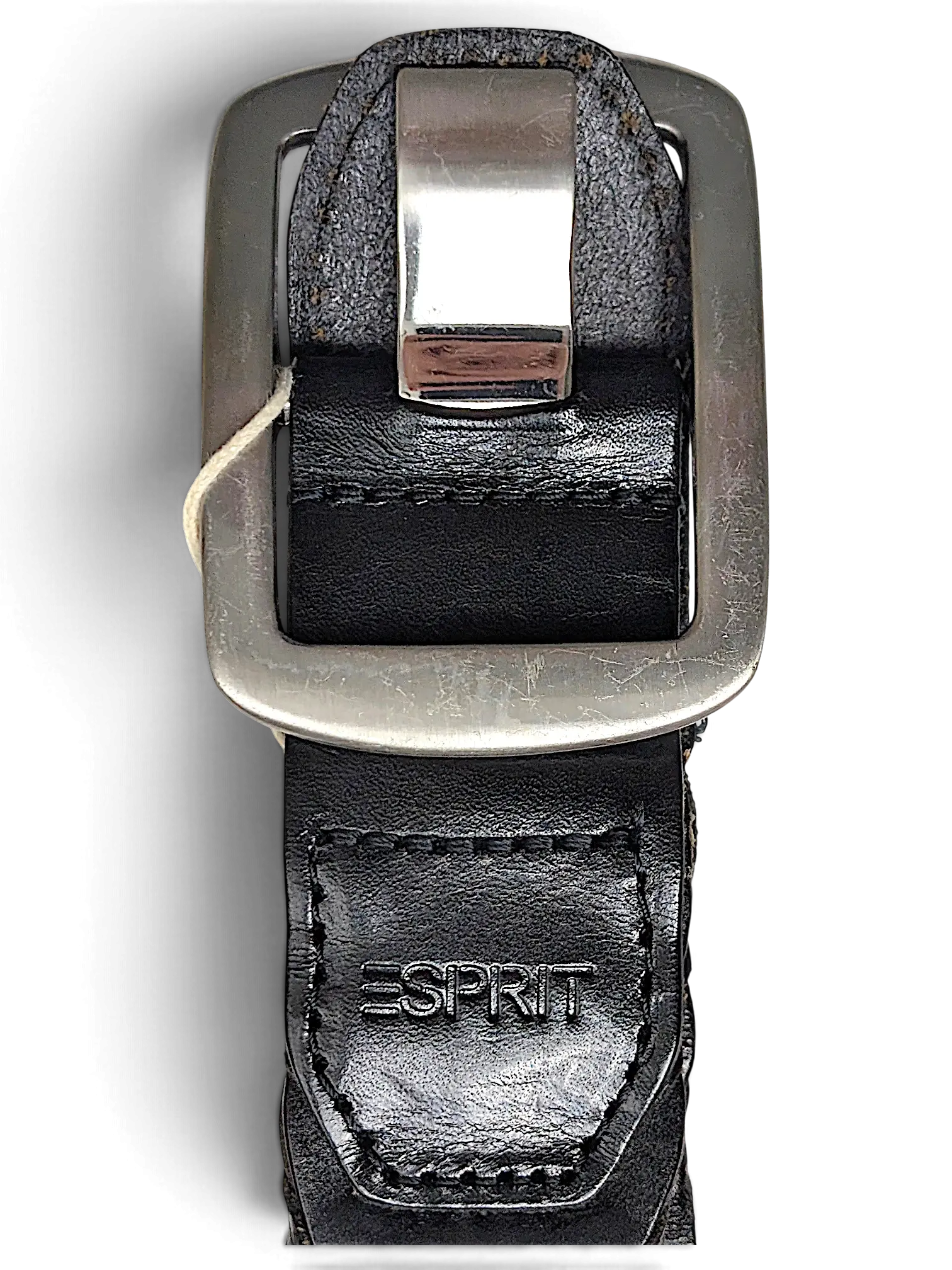 JAKE & IPI black leather Esprit belt featuring a silver-tone metal buckle and embossed brand logo detail.