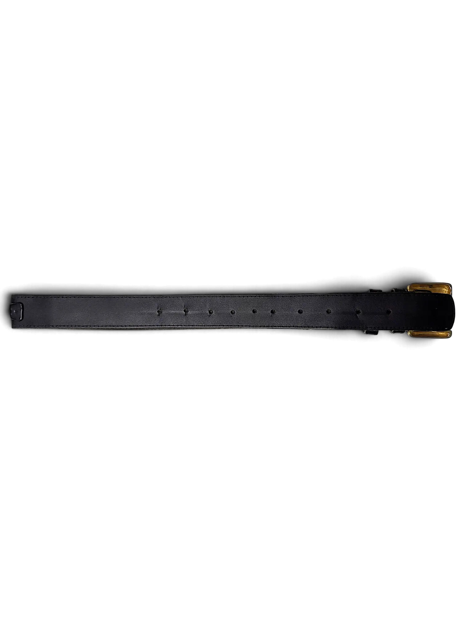 JAKE & IPI black leather belt featuring a polished gold buckle and matching hardware on a neutral background