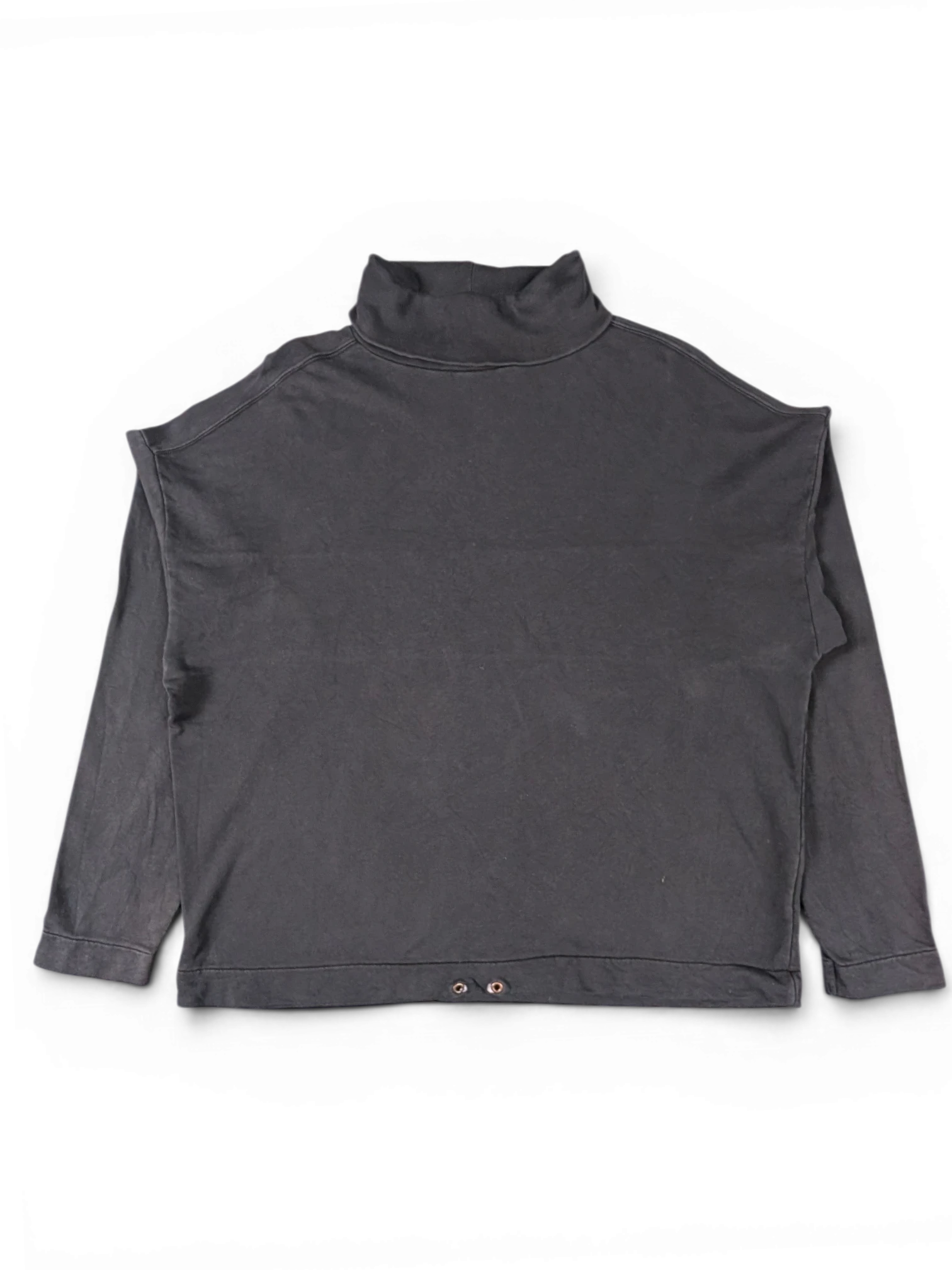 JAKE & IPI black oversized mock neck sweatshirt with drop shoulders and metal eyelet detail at the hem