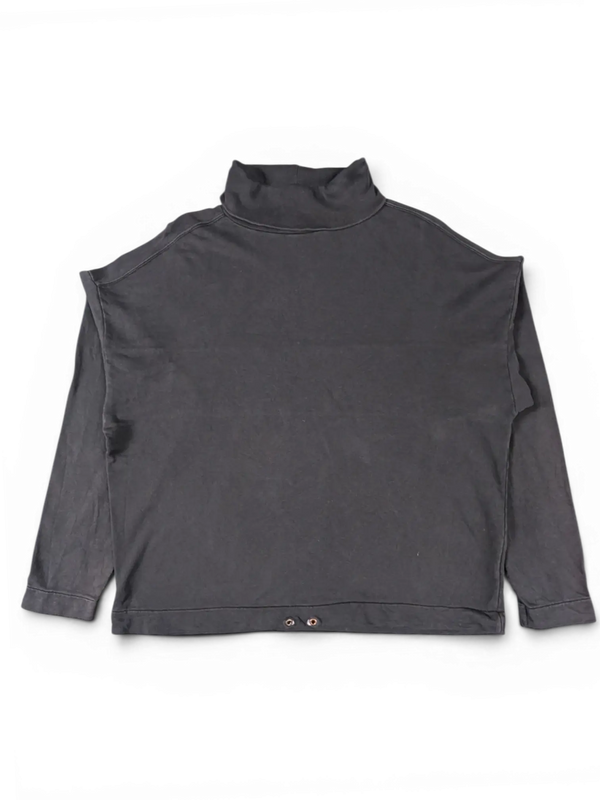 JAKE & IPI black oversized mock neck sweatshirt with drop shoulders and metal eyelet detail at the hem