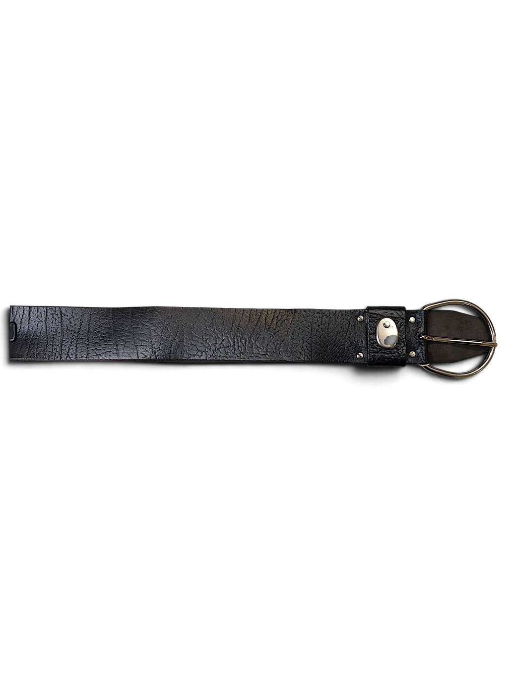 JAKE & IPI black wide leather belt with a reptile-style texture and a large silver-tone metal buckle