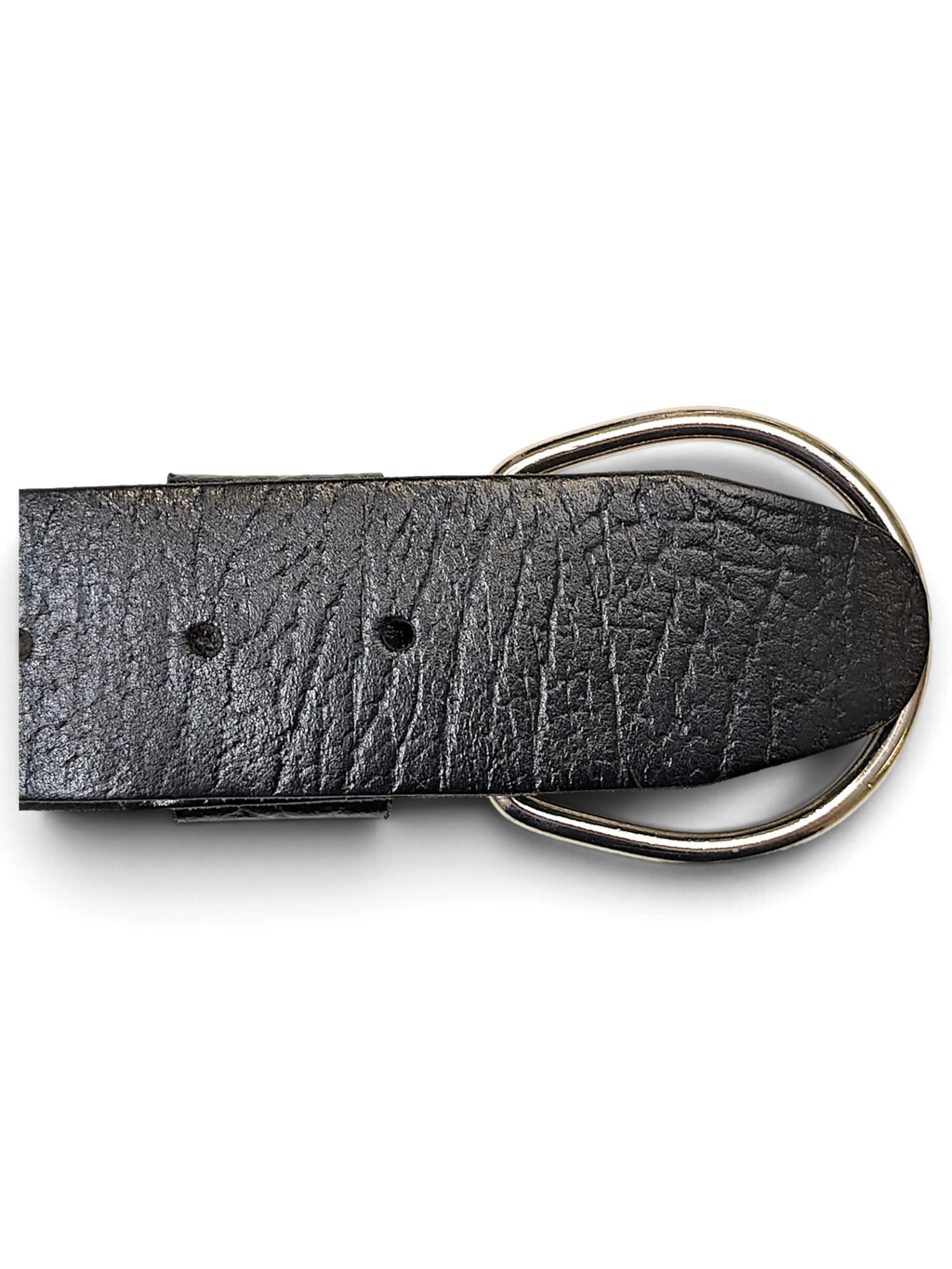 JAKE & IPI wide black leather belt with a textured reptile-style finish and a polished silver D-ring buckle.
