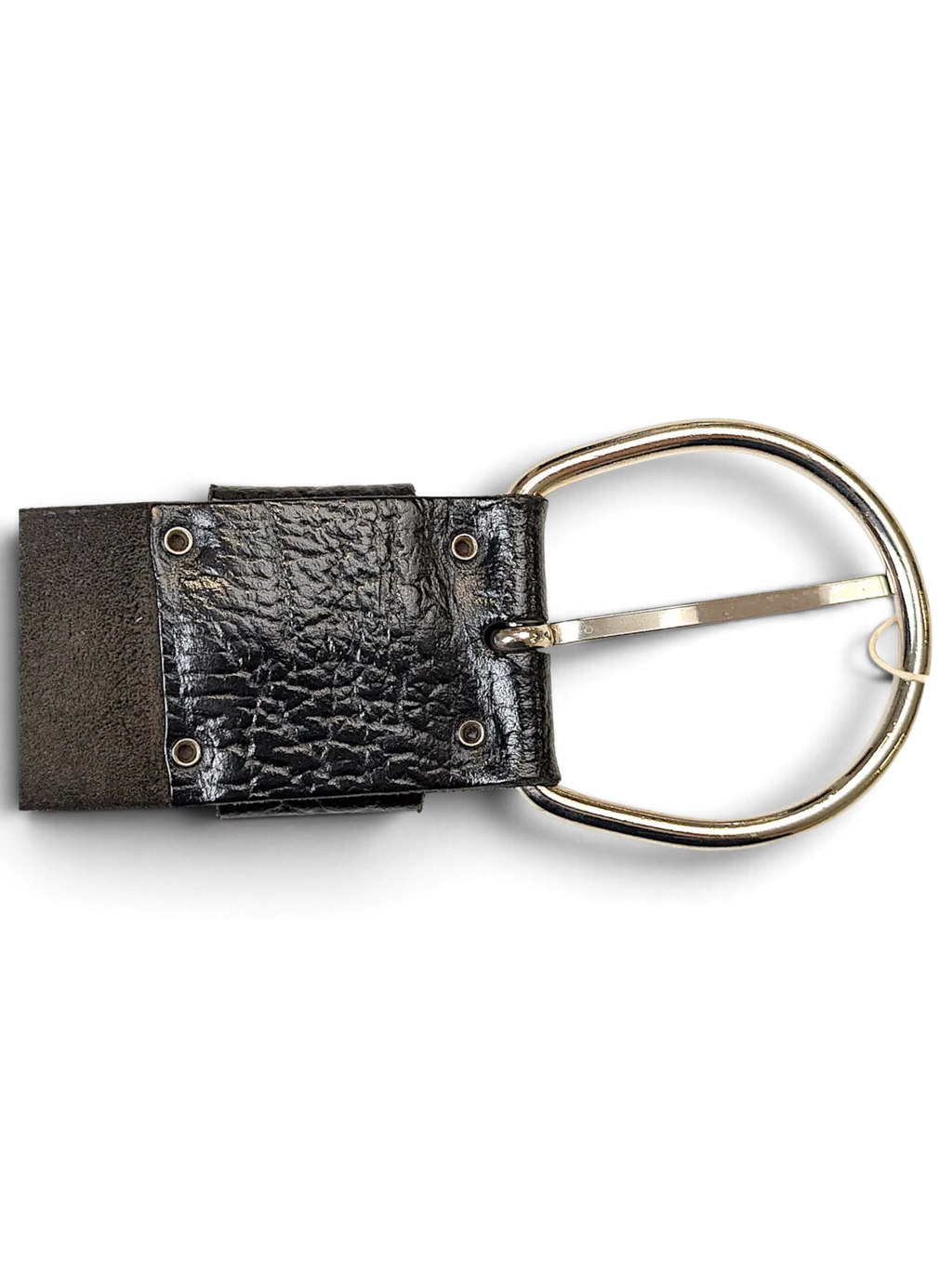 JAKE & IPI wide black leather belt featuring a textured reptile pattern and a large silver-tone oval buckle.
