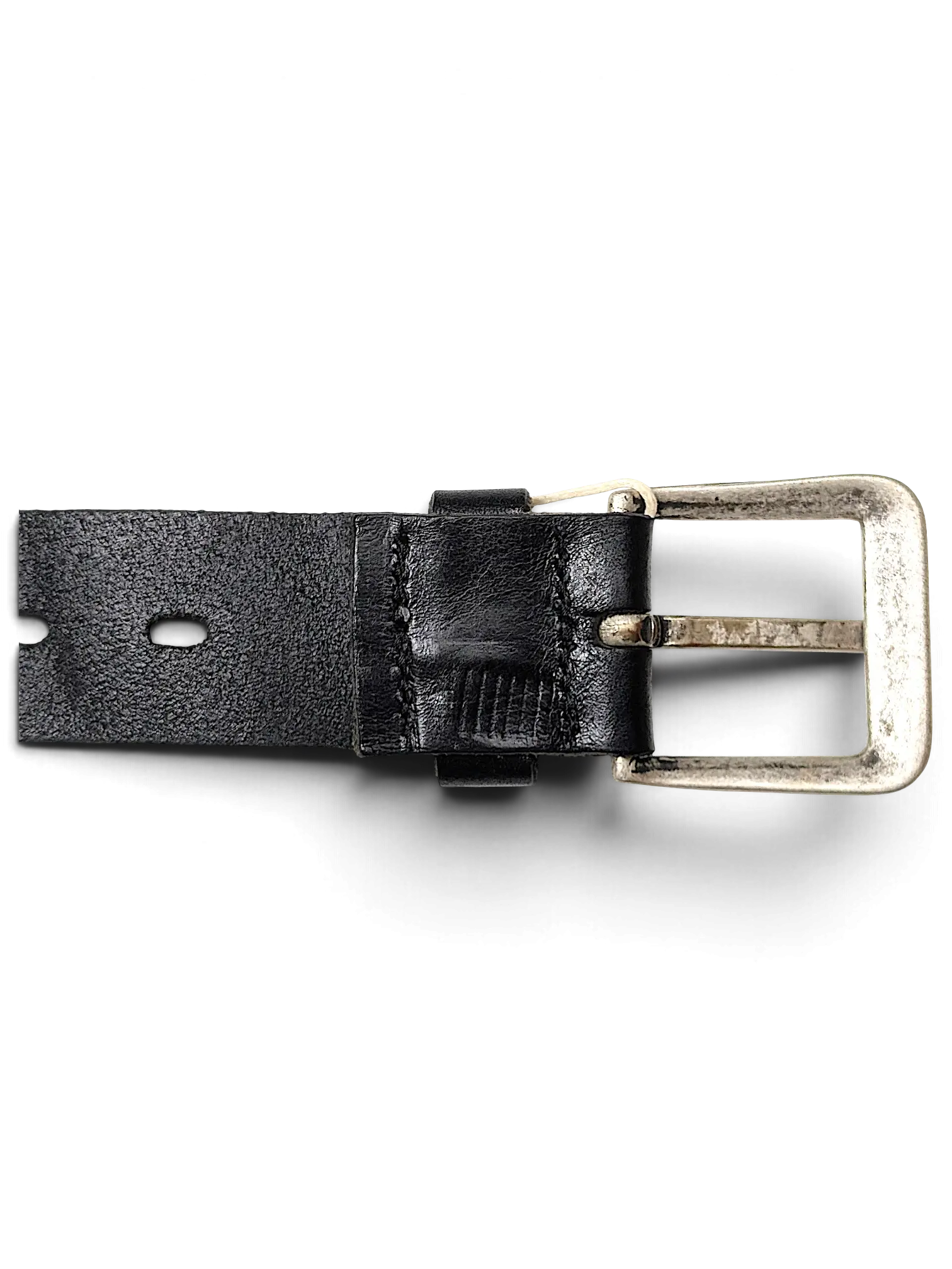 JAKE & IPI black snakeskin textured leather belt featuring a distressed silver metal buckle