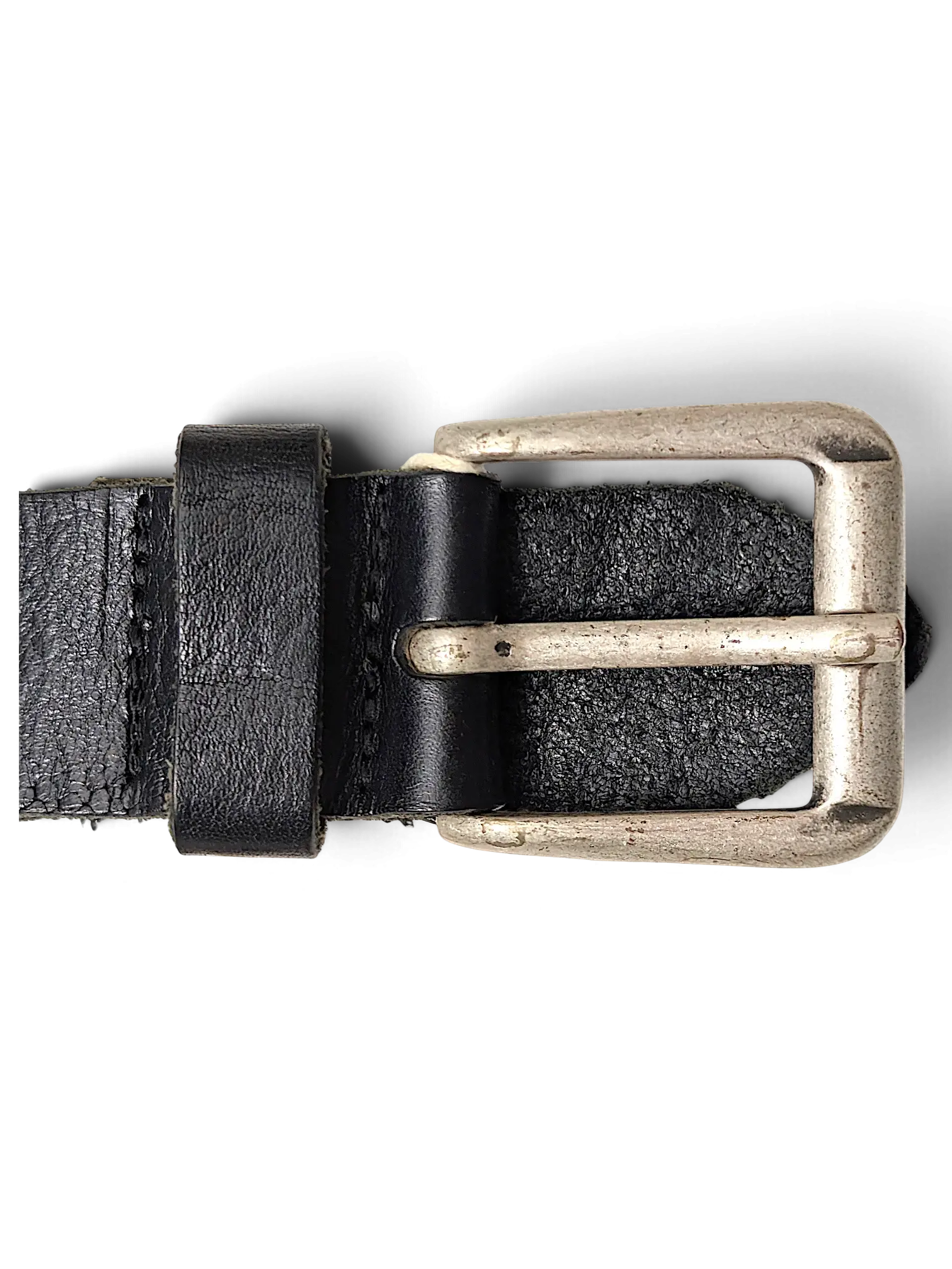 JAKE & IPI black snakeskin textured leather belt with a distressed silver metal buckle