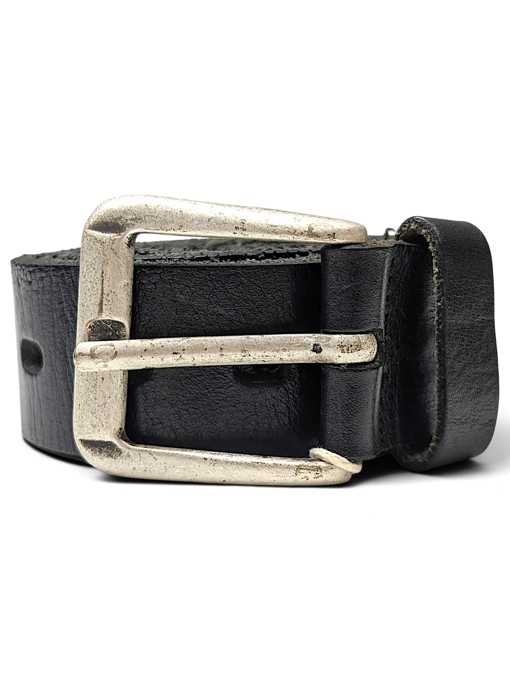 JAKE & IPI black snakeskin textured leather belt with a distressed silver-tone metal buckle