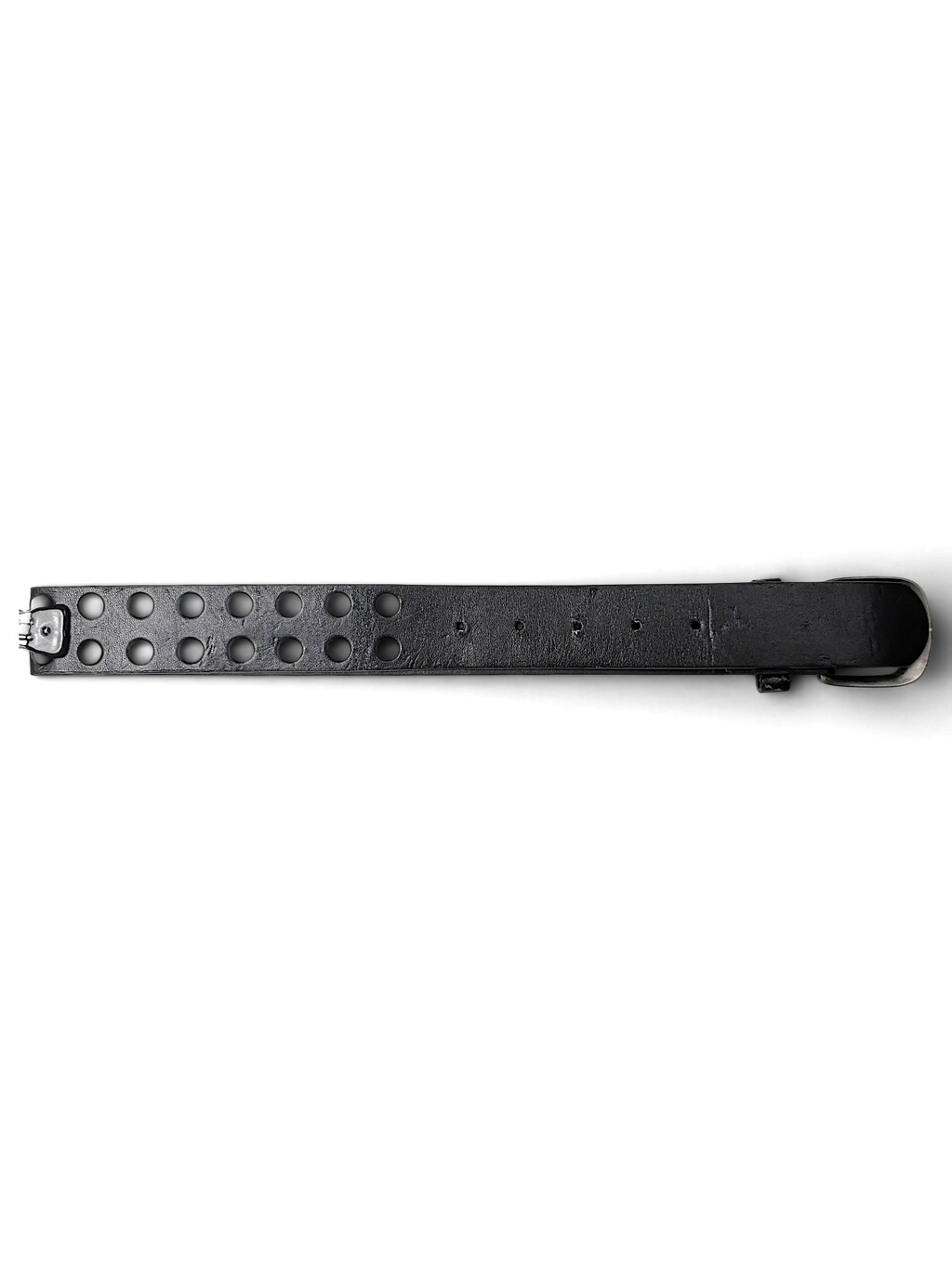 JAKE & IPI black leather belt featuring two rows of silver-tone metal studs and a matching buckle
