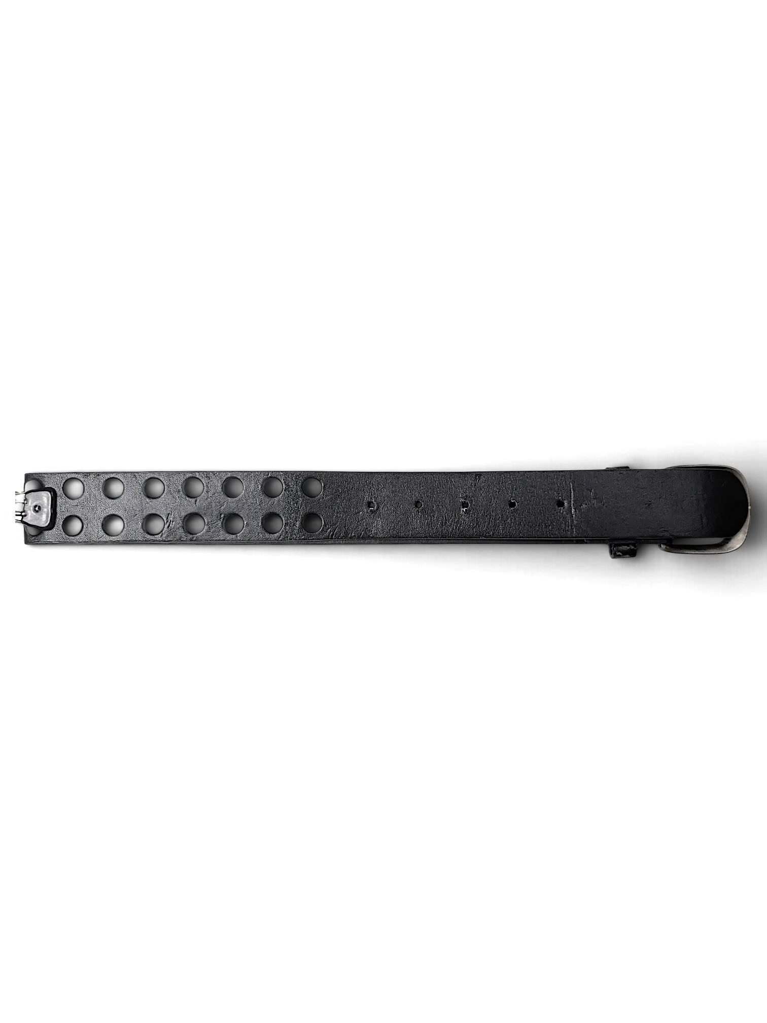 JAKE & IPI black leather belt featuring two rows of silver-tone metal studs and a matching buckle