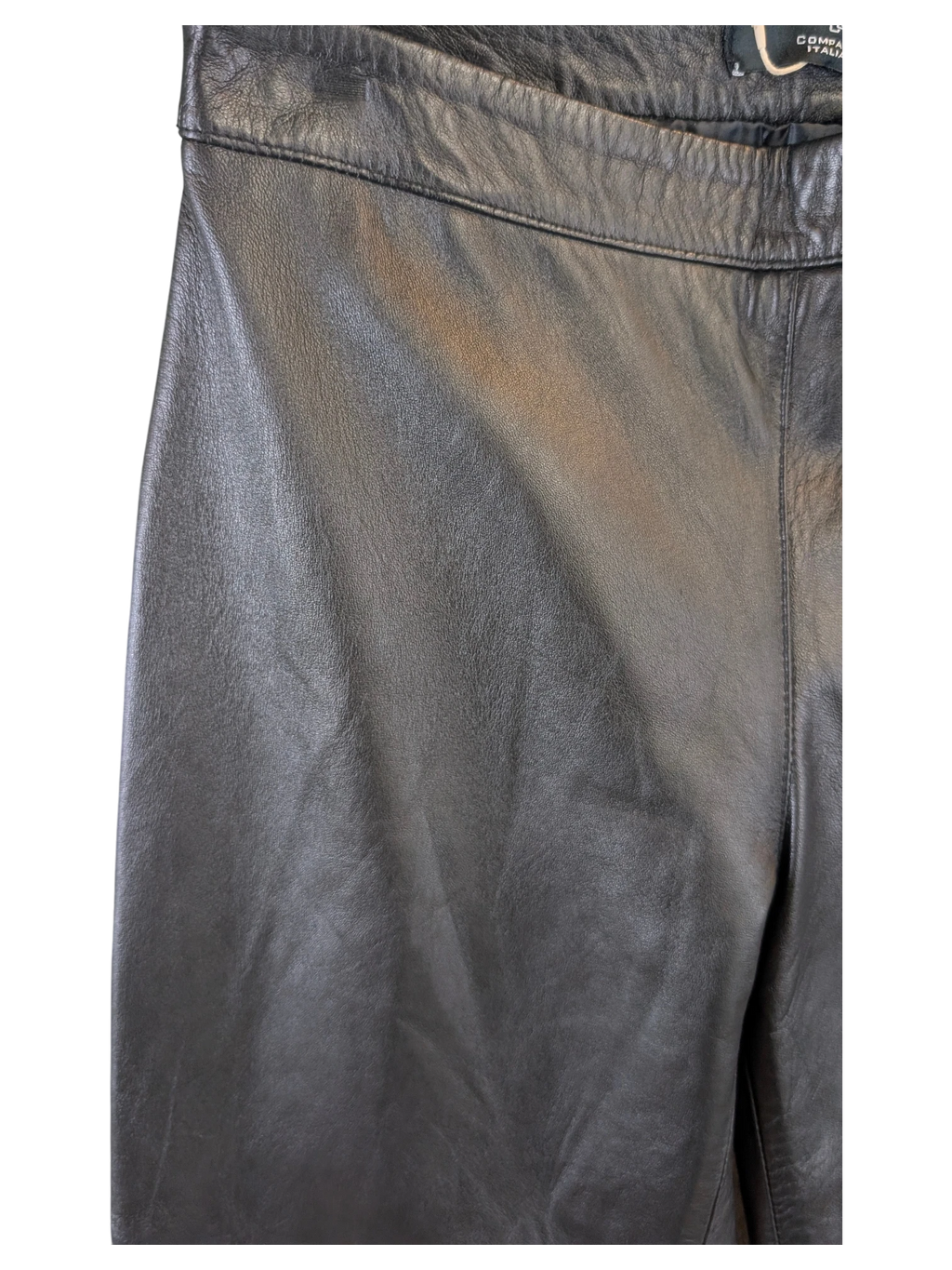 JAKE & IPI Compagnia Italiana black suede leather pants with a smooth texture and high-waisted fit.