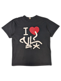 JAKE & IPI black cotton IBE Vitunleija t-shirt featuring a red heart and white graffiti-style graphic print