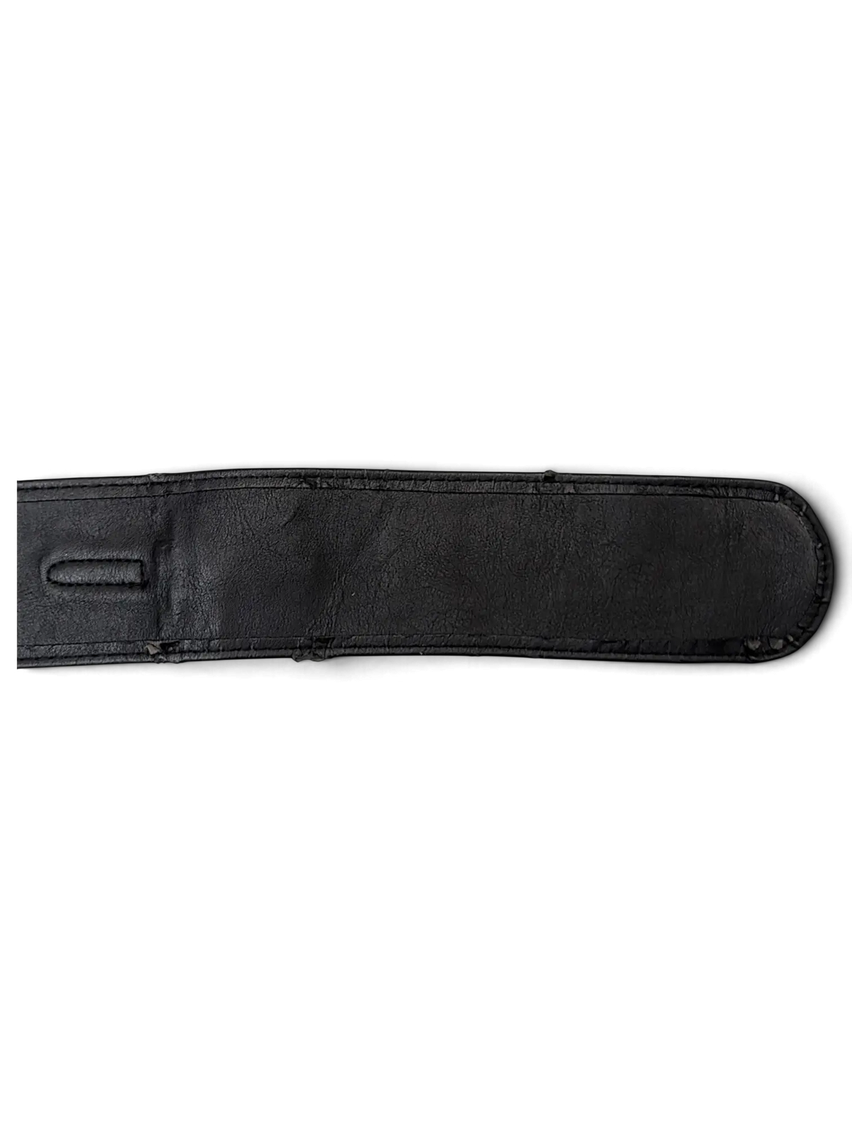 JAKE & IPI black wide faux leather belt with reinforced stitched edges and a sleek minimalist design.