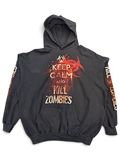 JAKE & IPI black pullover hoodie featuring a red biohazard graphic and Keep Calm and Kill Zombies text