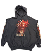 JAKE & IPI black pullover hoodie featuring a red biohazard graphic and Keep Calm and Kill Zombies text