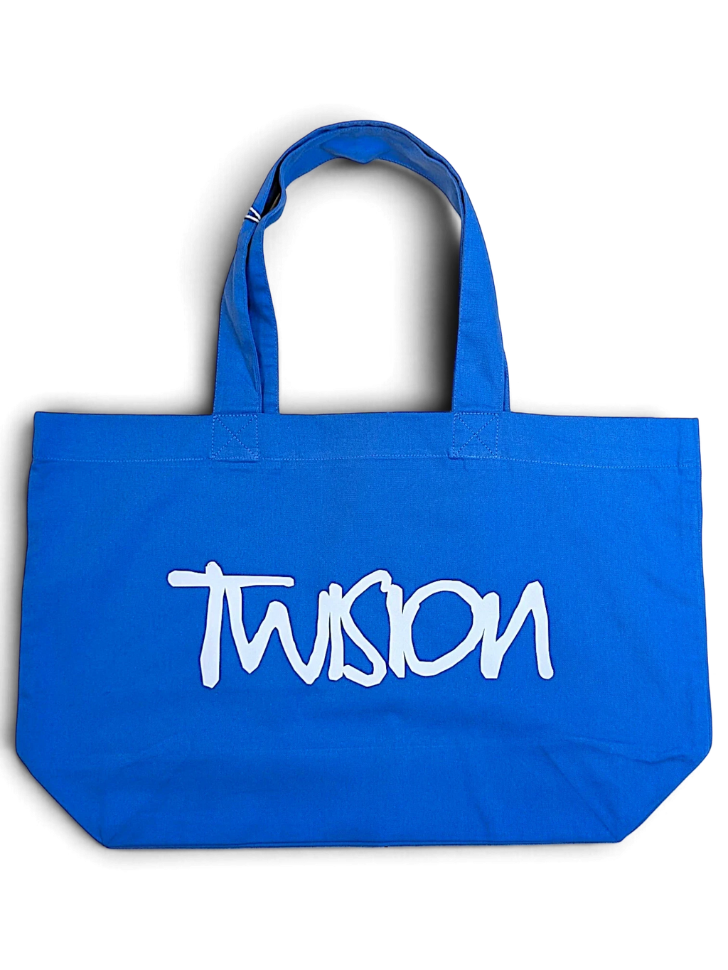 JAKE & IPI Twision tote bag in bright blue canvas with white graphic logo print and sturdy shoulder straps