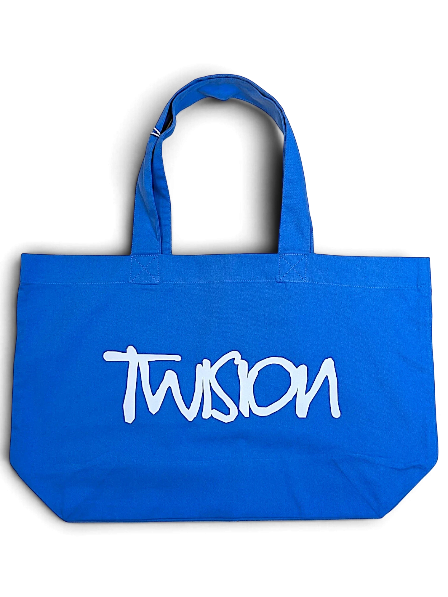 JAKE & IPI Twision tote bag in bright blue canvas with white graphic logo print and sturdy shoulder straps