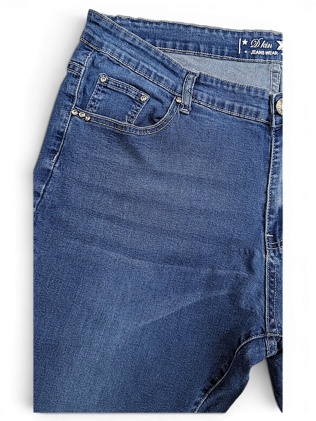 JAKE & IPI D Kin Jeans Wear blue denim jeans with rhinestone embellishments on the front pocket
