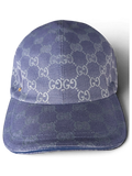JAKE & IPI blue Gucci baseball cap with repeating monogram pattern and small gold-tone side detail