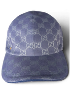 JAKE & IPI blue Gucci baseball cap with repeating monogram pattern and small gold-tone side detail