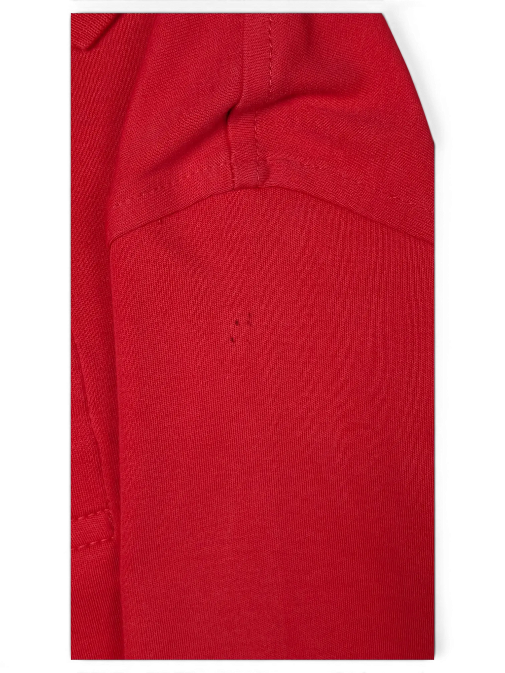 JAKE & IPI pre-owned BOSS Green red polo shirt showing a small fabric imperfection on the sleeve