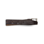 JAKE & IPI brown leather belt featuring a textured animal print pattern and a silver-tone metal buckle.