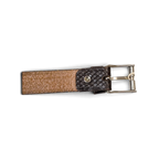 JAKE & IPI brown leather belt featuring a textured animal print pattern and a silver metal buckle.
