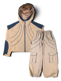 JAKE & IPI IBE Elenyor brown hooded jacket and matching cargo pants set with black contrast panel detailing