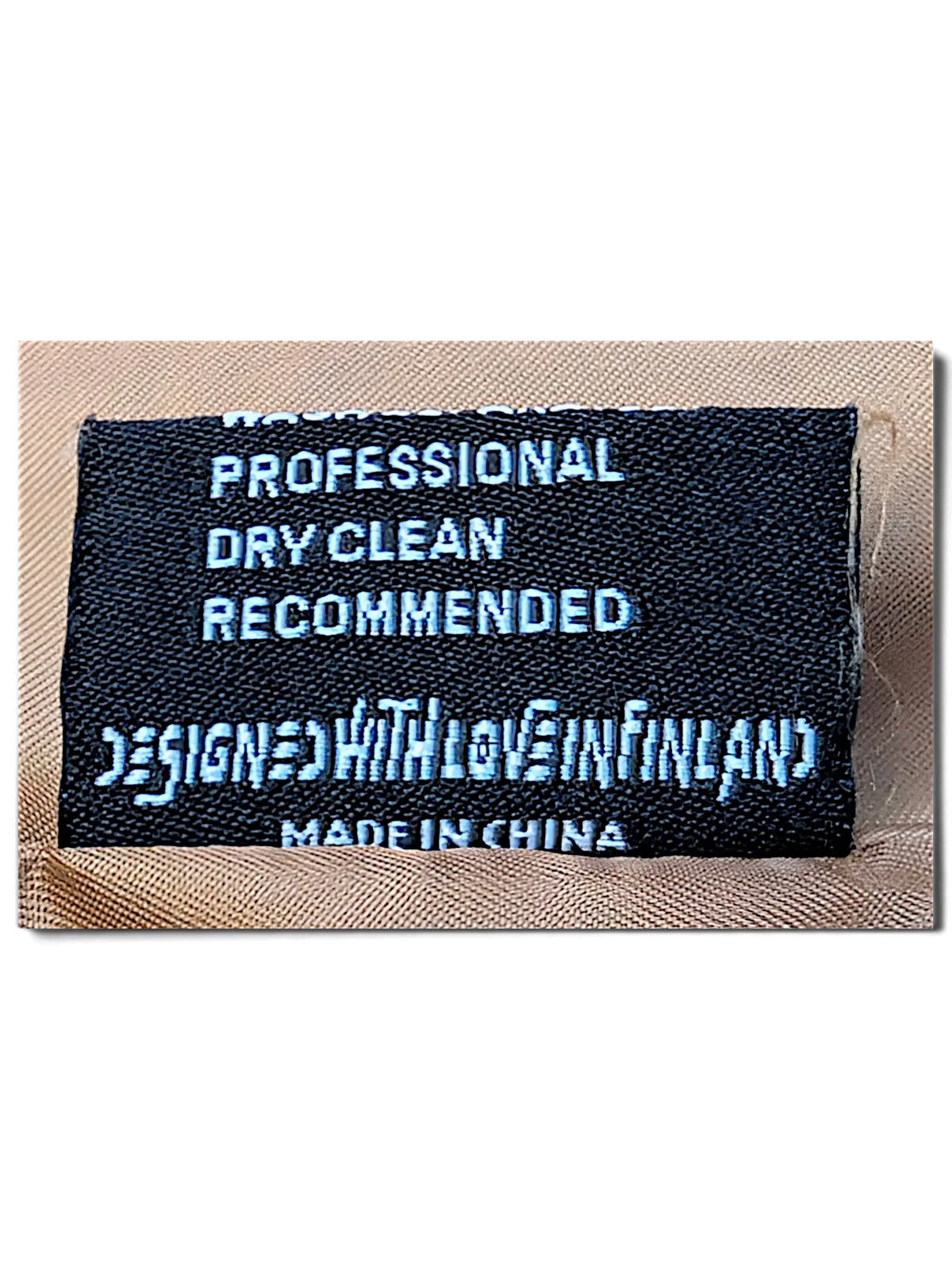 JAKE & IPI IBE Elenyor brown jacket and pants care label with professional dry clean instructions