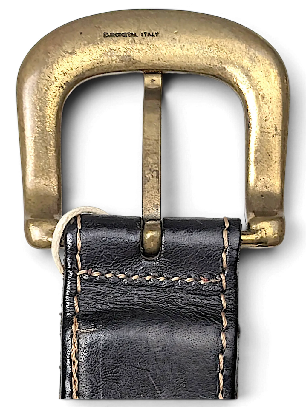 JAKE & IPI Angelo Litrico brown leather belt with a vintage brass buckle and contrast stitching