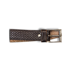 JAKE & IPI brown leather belt featuring a textured diamond pattern and a silver-tone metal buckle