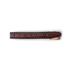 JAKE & IPI brown leather belt featuring black contrast stitching and a gold-tone metal buckle on a white background.