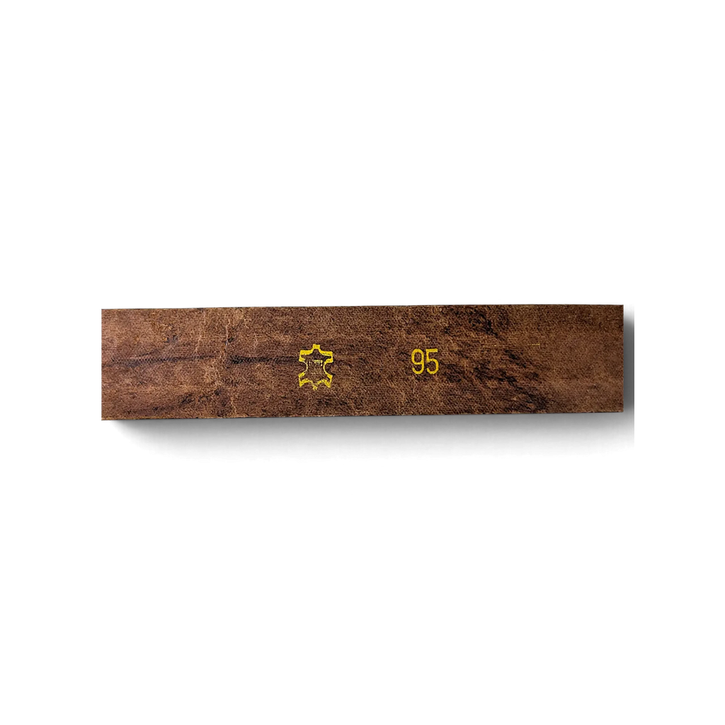JAKE & IPI brown leather belt strap featuring a stamped leather hide logo and size 95 marking