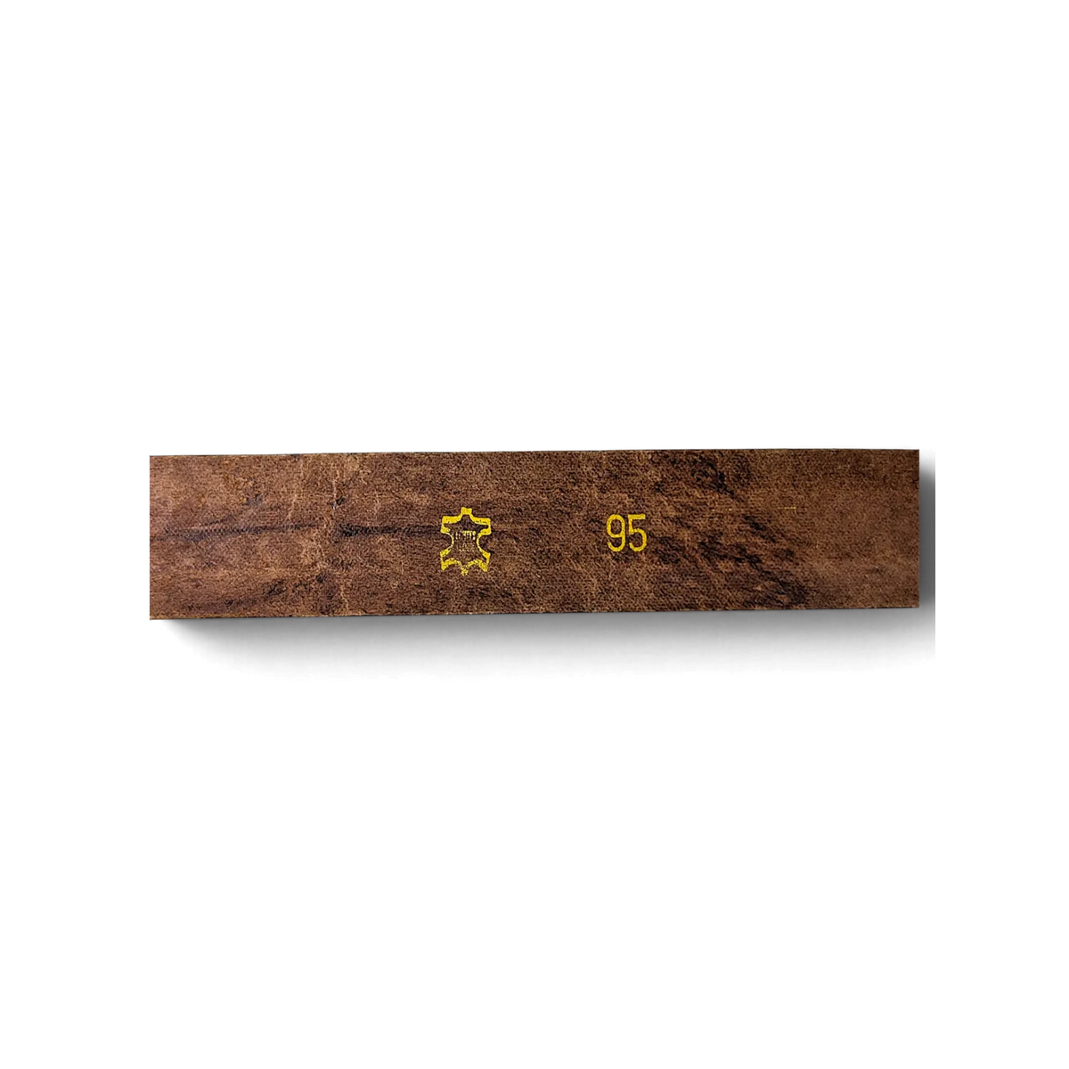 JAKE & IPI brown leather belt strap featuring a stamped leather hide logo and size 95 marking