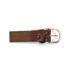 JAKE & IPI brown leather belt featuring a braided knotted design and a silver metal buckle on a black background.