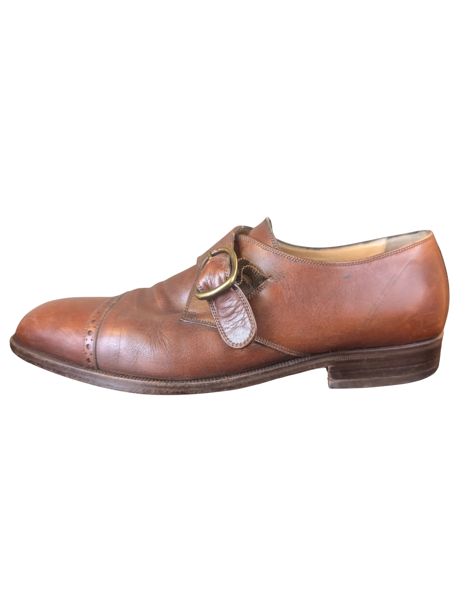JAKE & IPI Melluso Uomo brown leather monk strap shoes with cap toe and brass buckle side view
