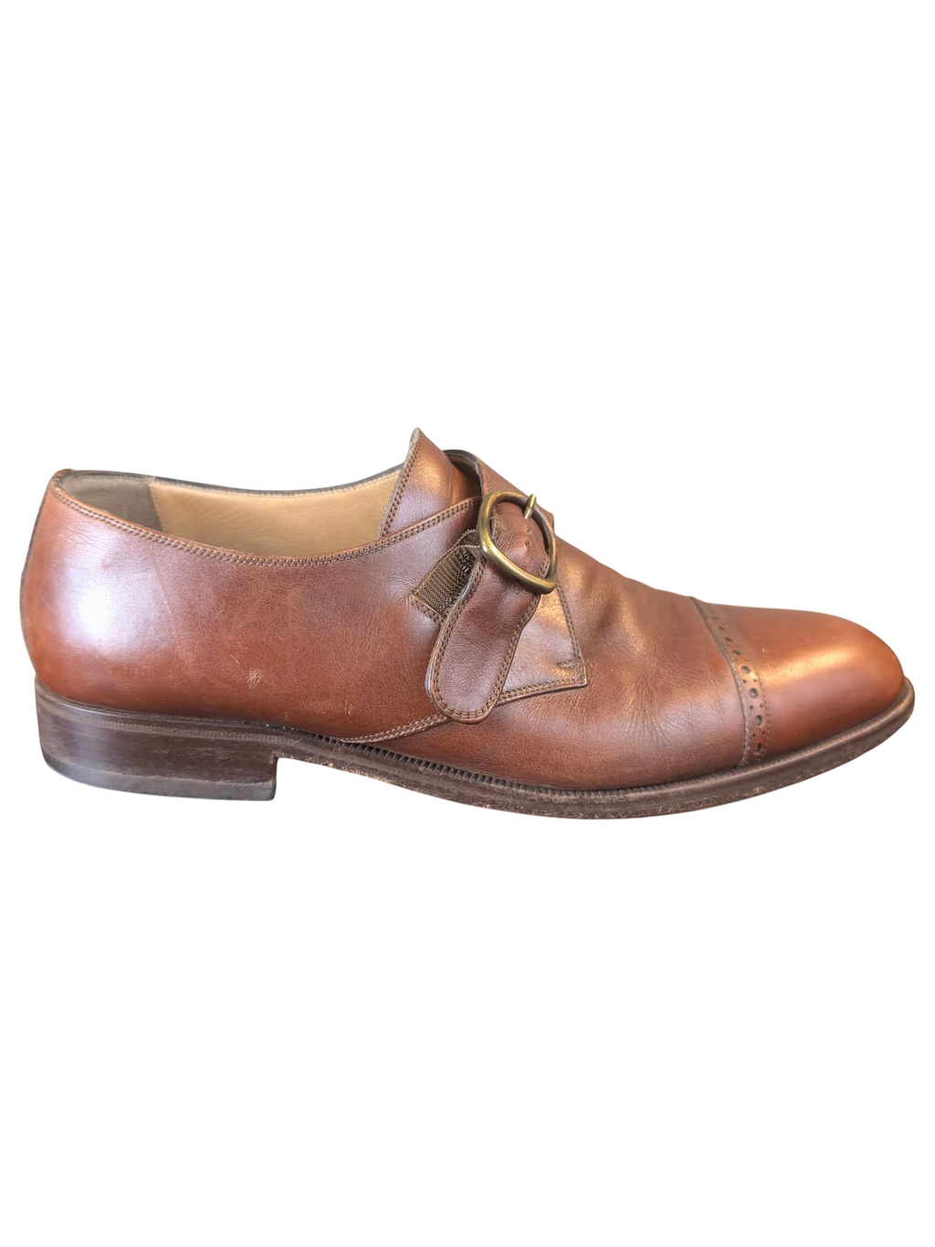 JAKE & IPI Melluso Uomo brown leather monk strap shoes with a cap toe and buckle detail
