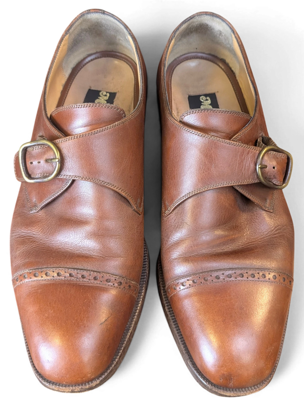 JAKE & IPI Melluso Uomo brown leather monk strap shoes with cap toe and brass buckle detail