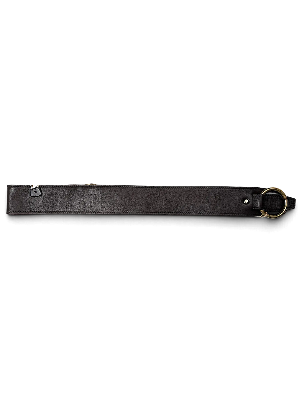 JAKE & IPI brown leather Y2K style belt with a brass ring buckle and metal hanger clip