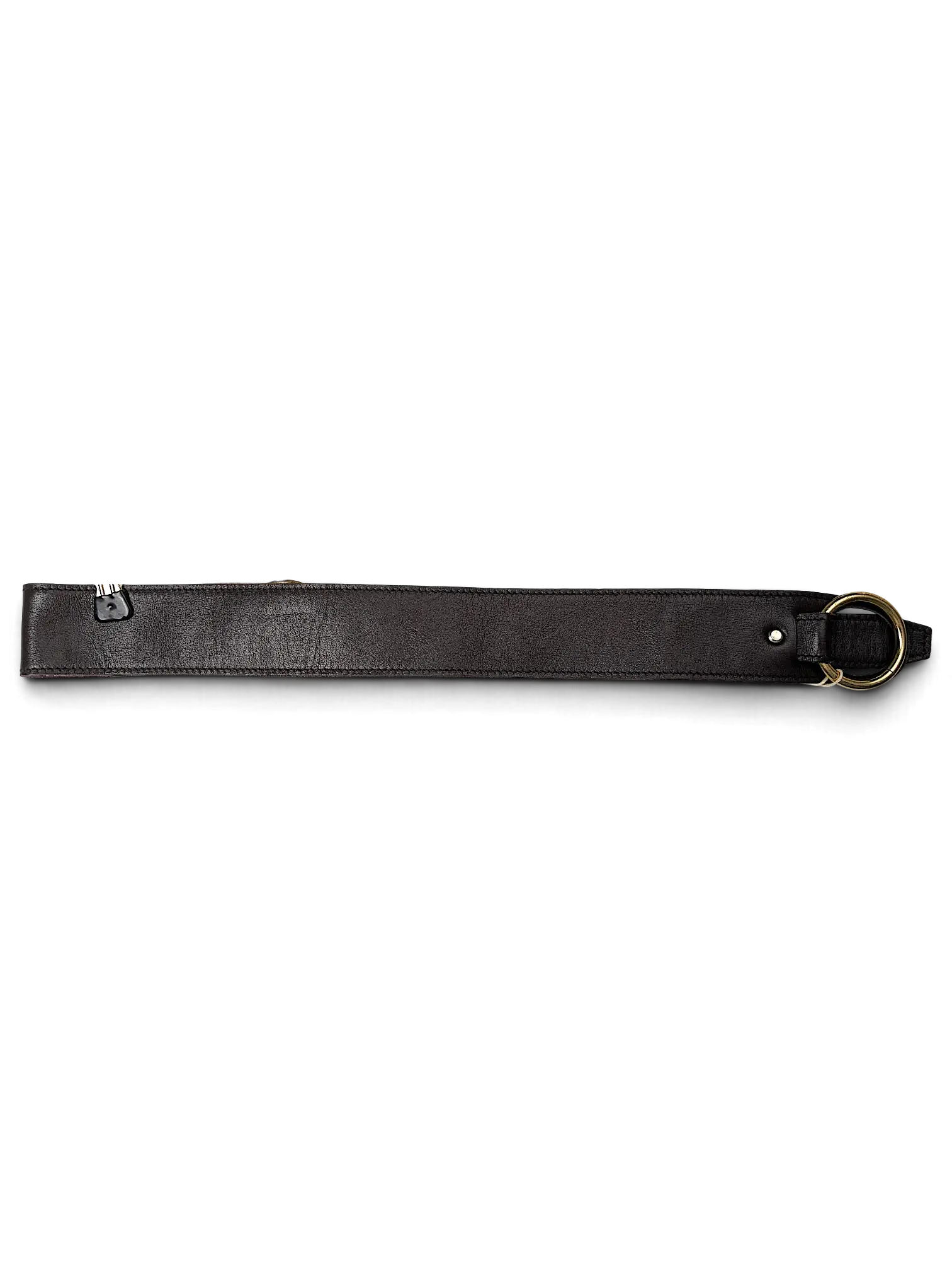 JAKE & IPI brown leather Y2K style belt with a brass ring buckle and metal hanger clip