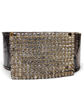 JAKE & IPI brown alligator-style belt featuring a large rectangular buckle covered in sparkling clear rhinestones