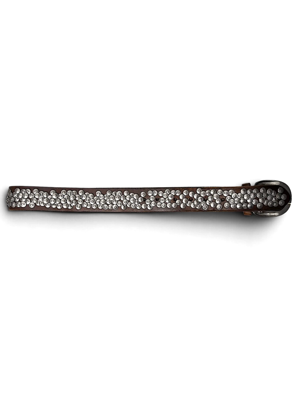 JAKE & IPI brown leather belt featuring silver-tone metal stud embellishments and a matching buckle