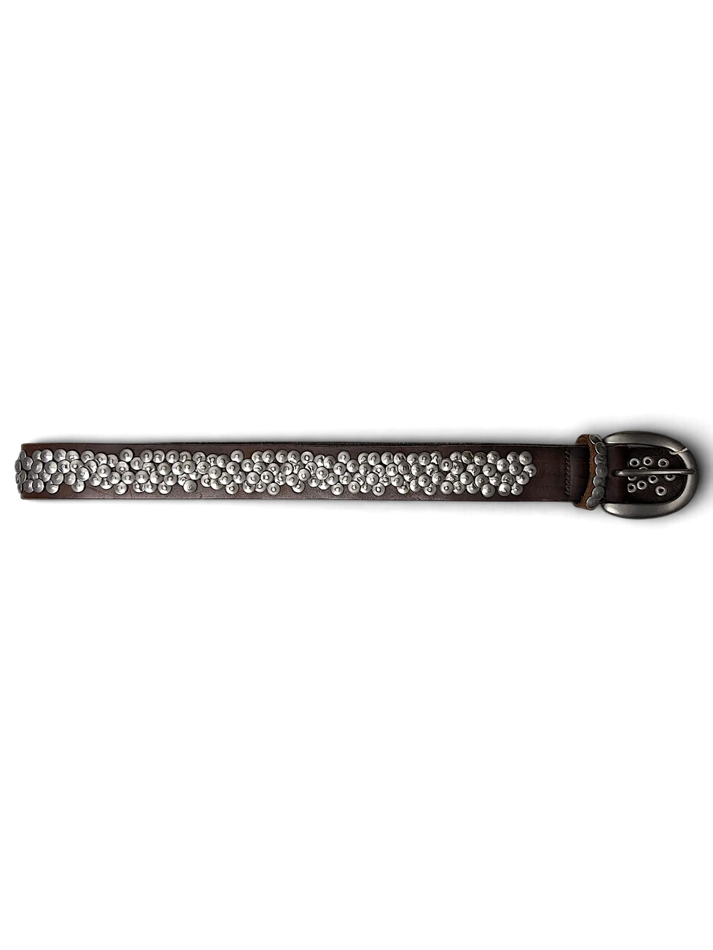 JAKE & IPI brown leather belt featuring silver-tone metal stud embellishments and a matching buckle.
