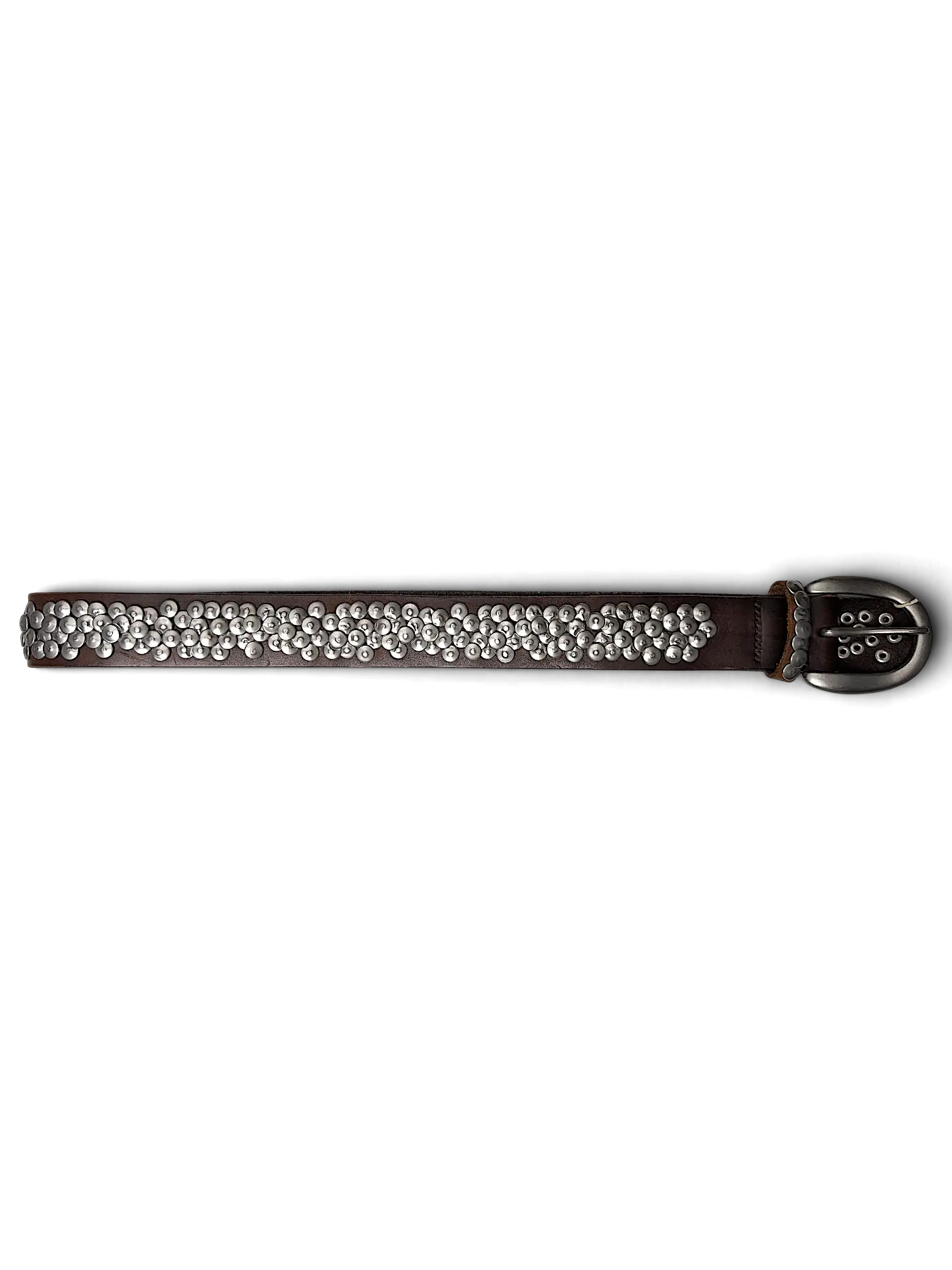 JAKE & IPI brown leather belt featuring silver-tone metal stud embellishments and a matching buckle.