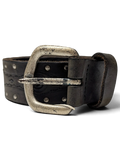 JAKE & IPI West Classic brown leather belt with silver metal studs and a distressed vintage-style buckle