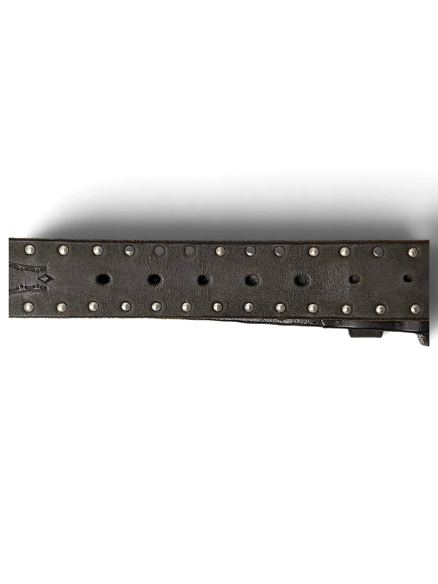 JAKE & IPI West Classic brown leather belt featuring two rows of silver metal studs and a branded clothing tag