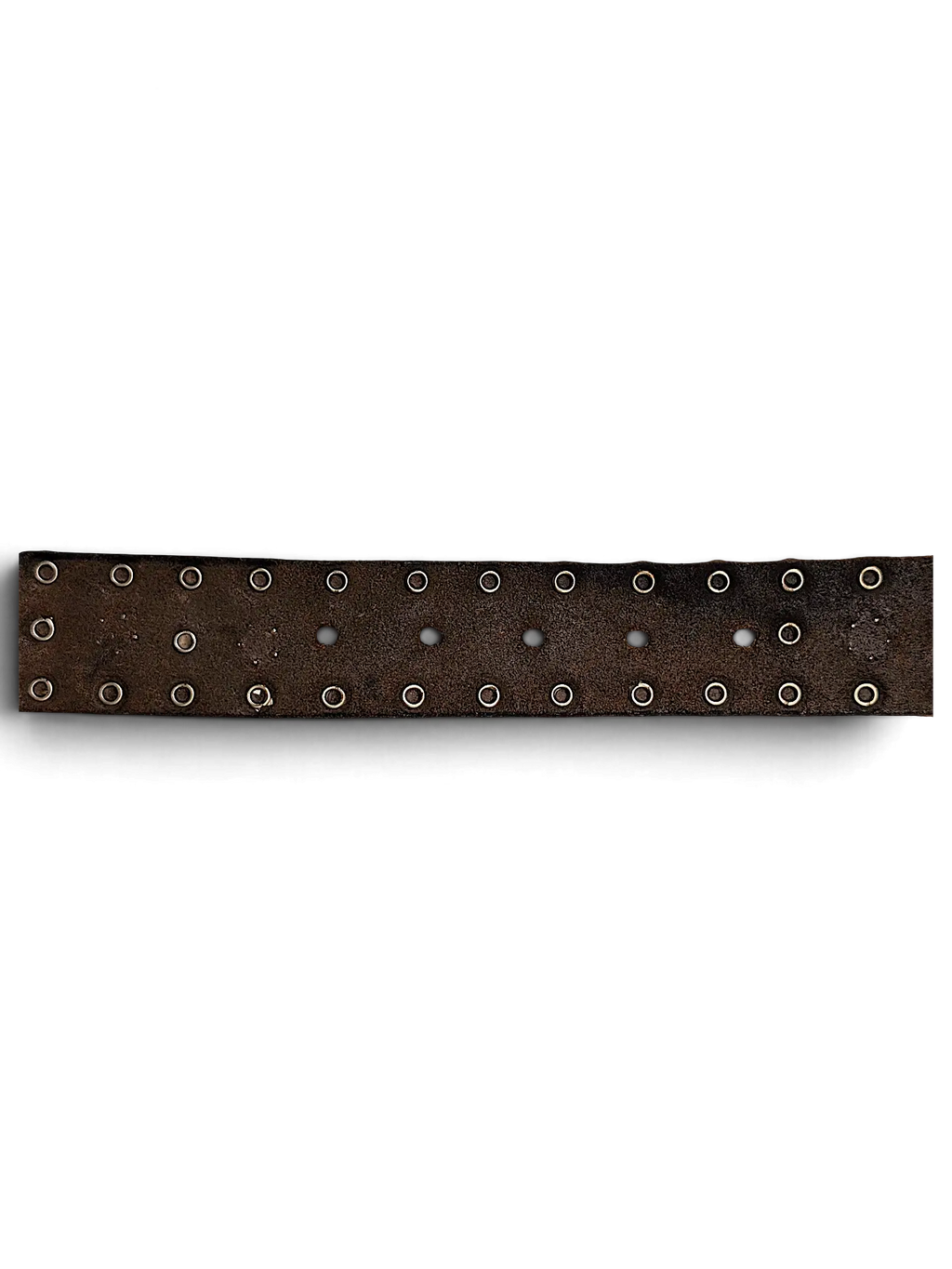 JAKE & IPI brown leather belt featuring double rows of silver metal grommet studs in a Y2K aesthetic style