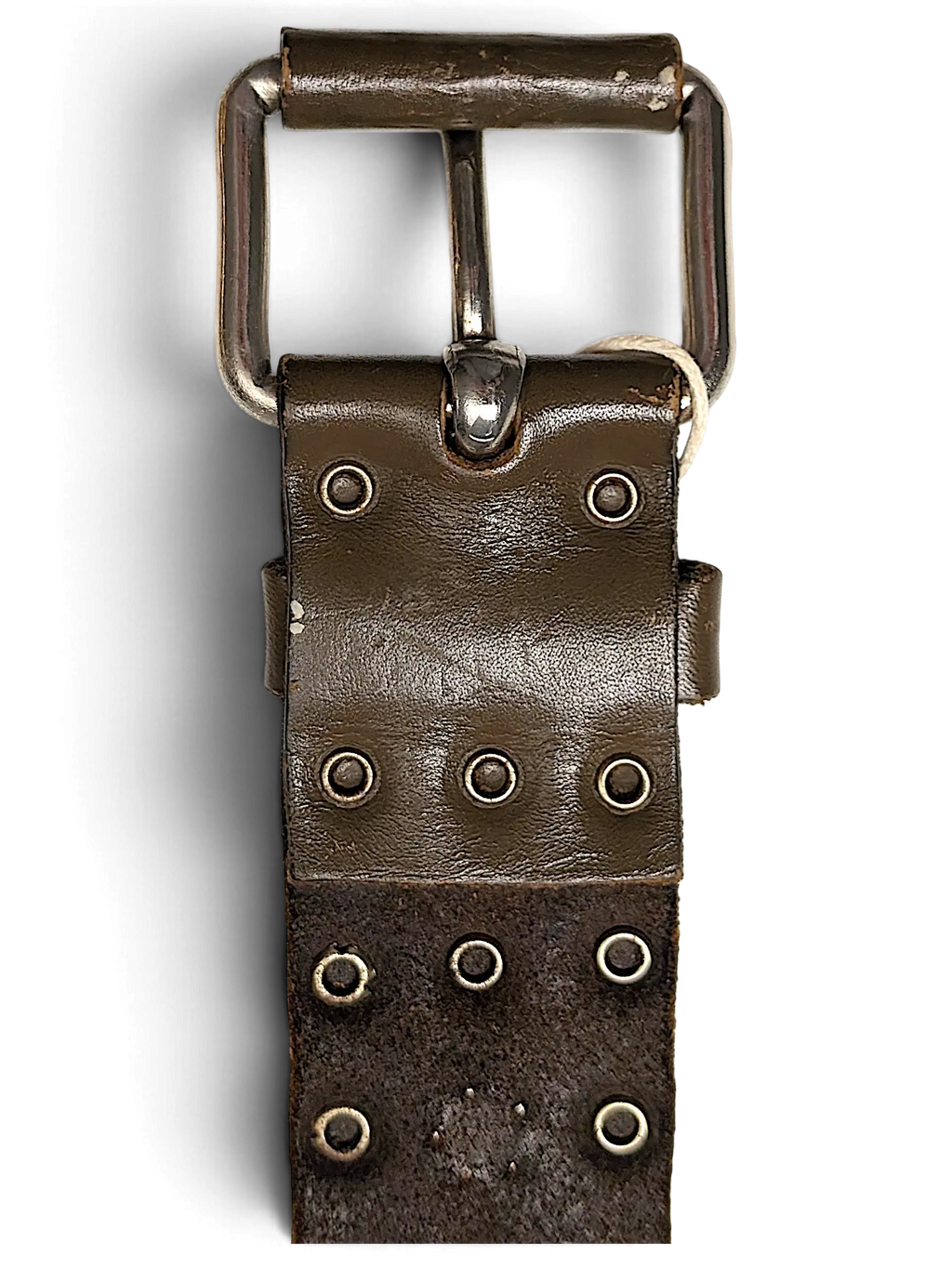 JAKE & IPI brown Y2K style leather belt featuring silver metal studs and a rectangular buckle