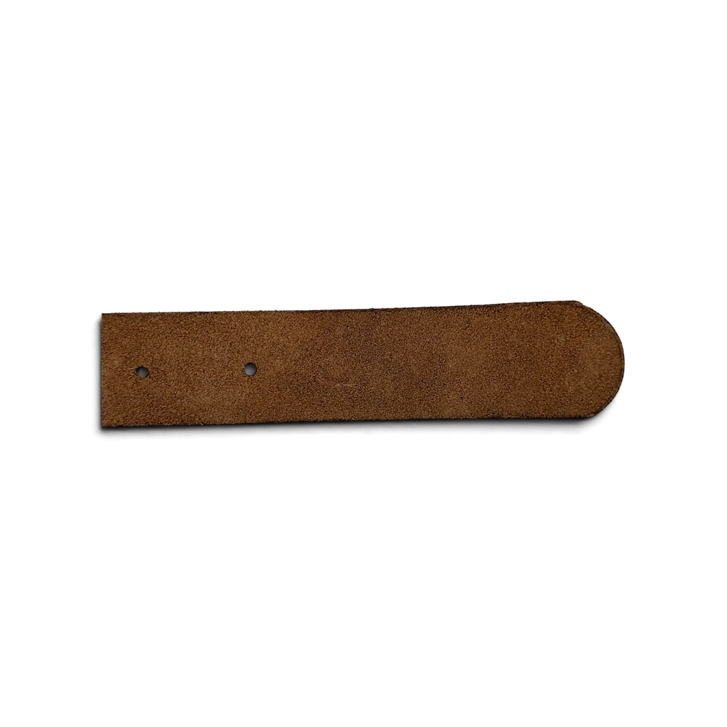 JAKE & IPI brown suede leather belt strap with visible adjustment holes on a white background