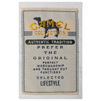 JAKE & IPI vintage Camel Collection white utility shirt fabric brand label with embroidered camel logo